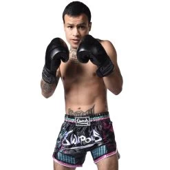 8 WAPENS Muay Thai Shorts Samurai 2.0 Cyber Zwart Groen -Boksen Winkel 8 weapons 8 wapens muay thai shorts samurai 20 cyb 2