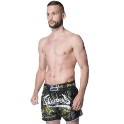 8 Weapons Muay Thai Short Carbon Sak Yant Tigers Neon Geel -Boksen Winkel 8 weapons 8 weapons muay thai short carbon sak yan 2