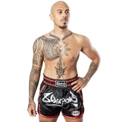 8 Weapons Muay Thai Short Super Mesh Zwart Rood -Boksen Winkel 8 weapons 8 weapons muay thai short super mesh zwa 3