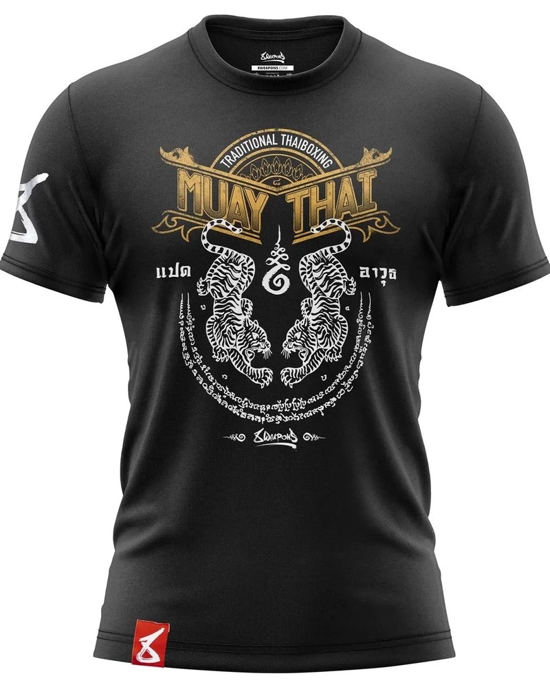 8 Weapons T Shirt Sak Yant Tigers Zwart Geel 4 8 Weapons T Shirt Sak Yant Tigers Zwart Geel - Afbeelding 2