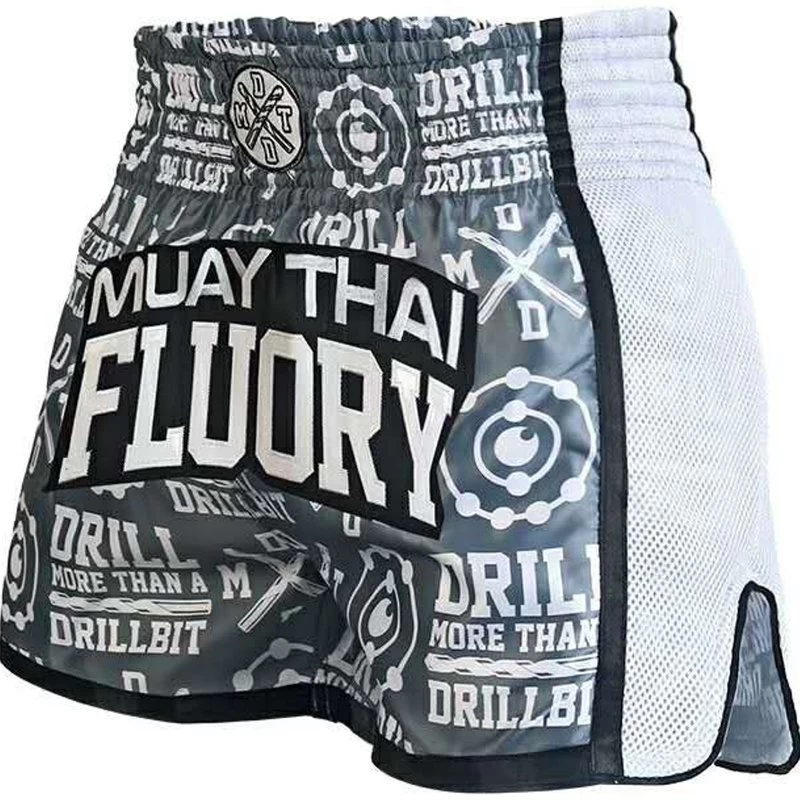 Fluory Kickboks Broekje Muay Thai Short Drill Grijs 3 Fluory Kickboks Broekje Muay Thai Short Drill Grijs