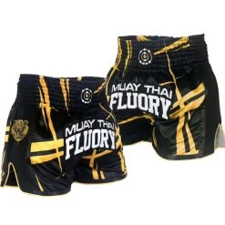 Fluory Kickboks Broekje Stripes Zwart Geel -Boksen Winkel fluory fluory kickboks broekje stripes zwart geel 3