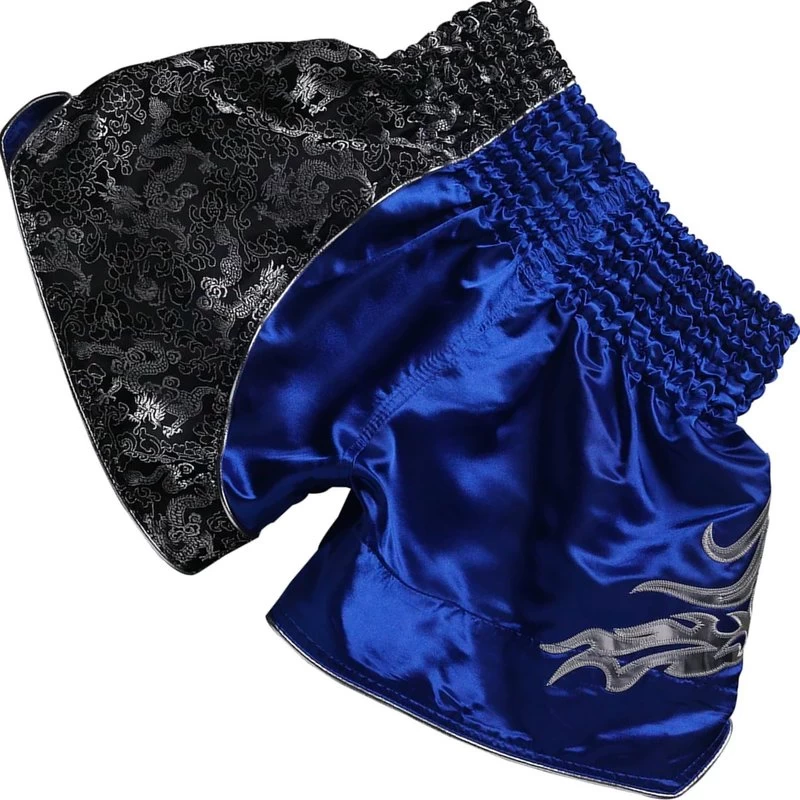 Fluory Muay Thai Short Kickboks Broek Blauw Zilver - MTSF15 3 Fluory Muay Thai Short Kickboks Broek Blauw Zilver - MTSF15