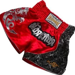 Fluory Muay Thai Short Kickboks Broek Rood Zilver MTSF15