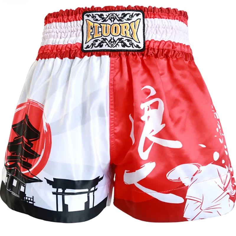 Fluory Muay Thai Short Kickboks Broek Samurai Rood Wit MTSF24 4 Fluory Muay Thai Short Kickboks Broek Samurai Rood Wit MTSF24 - Afbeelding 2