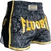 Fluory Muay Thai Short Kickboks Broek Zwart Geel MTSF29