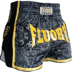 Fluory Muay Thai Short Kickboks Broek Zwart Geel MTSF29