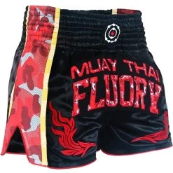 Fluory Muay Thai Shorts Kickboxing Zwart Camo Rood -Boksen Winkel fluory fluory muay thai shorts kickboxing zwart ca 1
