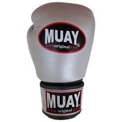 MUAY® Original Leder Bokshandschoenen Zilver Zwart