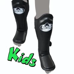 Punch Round Combat Sports Kickboks Scheenbeschermers Kids Zwart