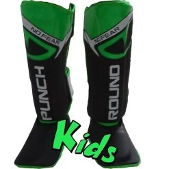 Punch Round Kids NoFear Kickboks Scheenbeschermers Zwart Groen