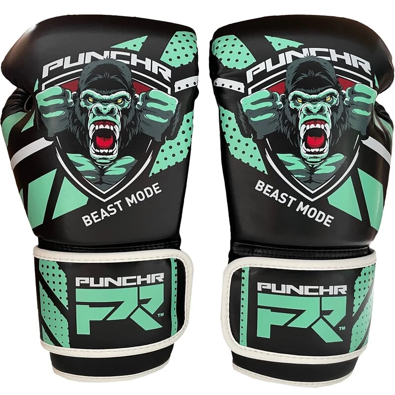 PunchR™ Beast Mode Bokshandschoenen Kids Zwart Groen 3 PunchR™ Beast Mode Bokshandschoenen Kids Zwart Groen