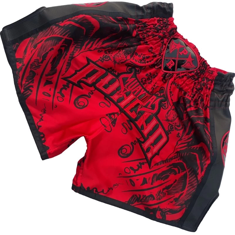 PunchR™ Sak Yant Tiger Muay Thai Short Rood Zwart 5 PunchR™ Sak Yant Tiger Muay Thai Short Rood Zwart - Afbeelding 3