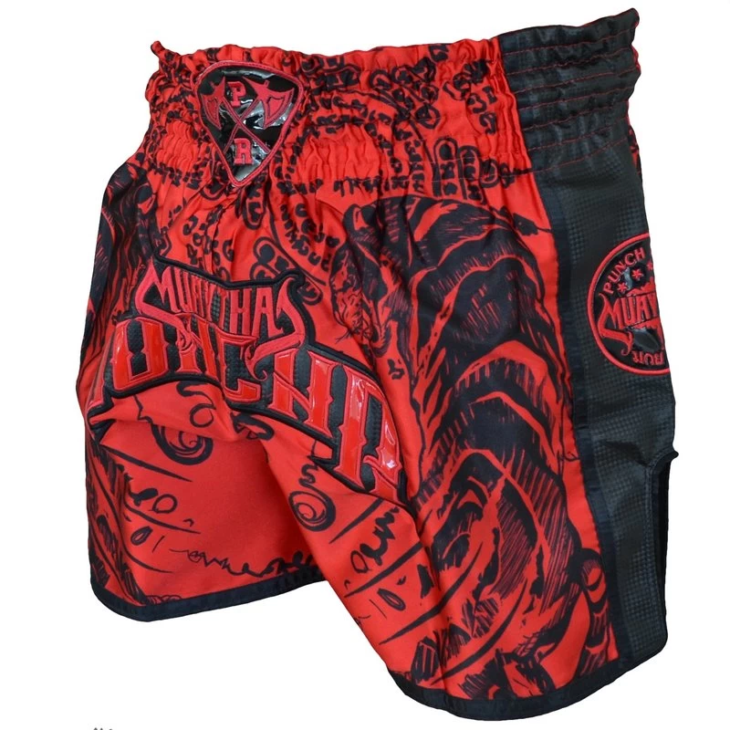PunchR™ Sak Yant Tiger Muay Thai Short Rood Zwart 6 PunchR™ Sak Yant Tiger Muay Thai Short Rood Zwart - Afbeelding 4