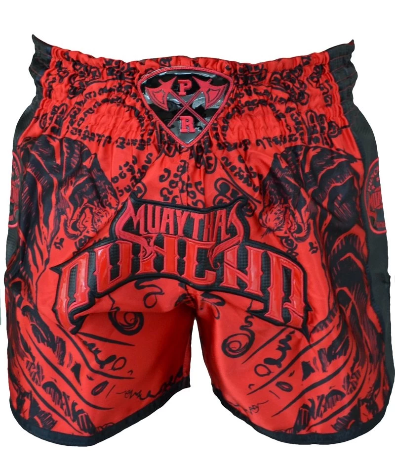 PunchR™ Sak Yant Tiger Muay Thai Short Rood Zwart 7 PunchR™ Sak Yant Tiger Muay Thai Short Rood Zwart - Afbeelding 5