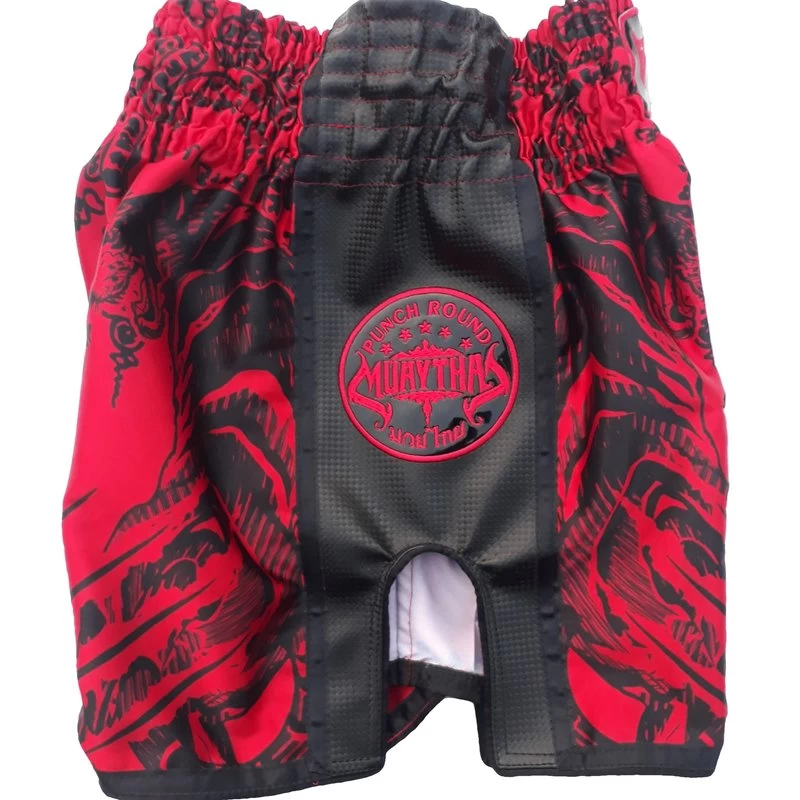 PunchR™ Sak Yant Tiger Muay Thai Short Rood Zwart 9 PunchR™ Sak Yant Tiger Muay Thai Short Rood Zwart - Afbeelding 7