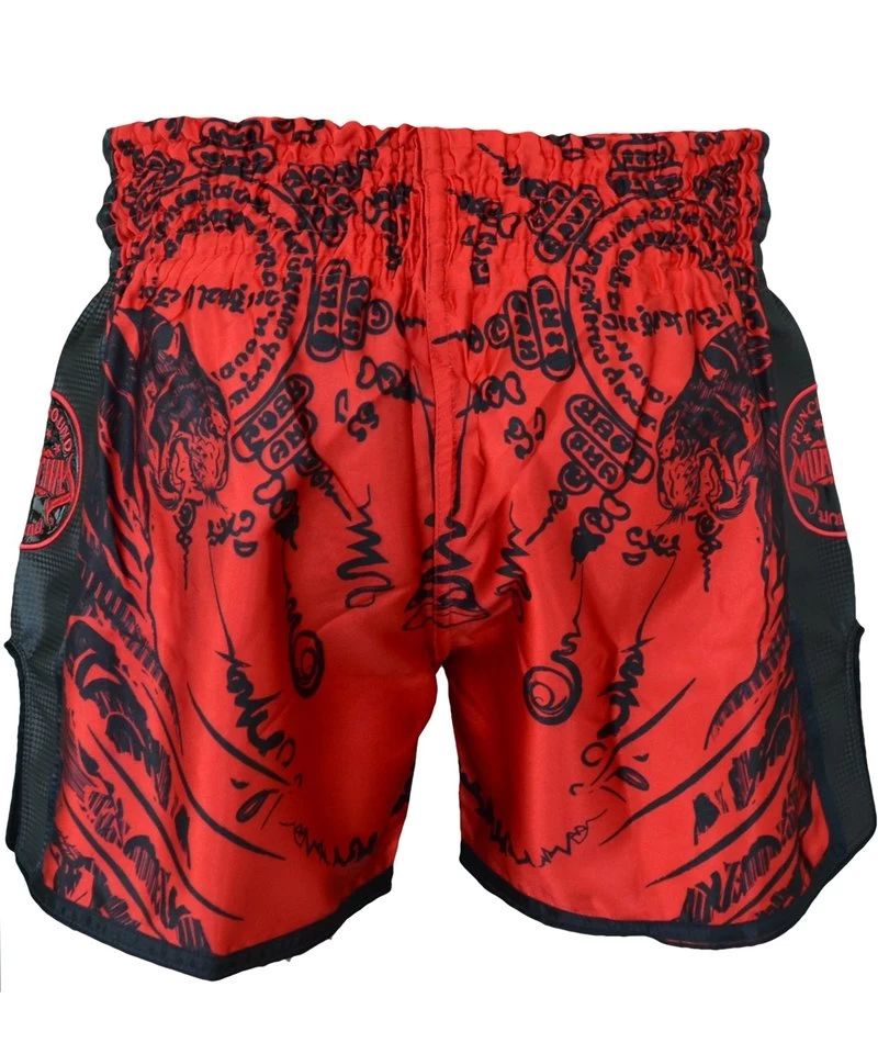 PunchR™ Sak Yant Tiger Muay Thai Short Rood Zwart 3 PunchR™ Sak Yant Tiger Muay Thai Short Rood Zwart