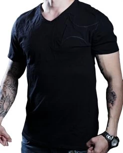 TapouT Black Line Stitches Katoenen V-hals T-Shirt Zwart