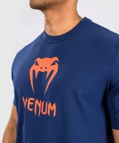 Venum Classic T-shirt Katoen Marineblauw Oranje -Boksen Winkel venum venum classic t shirt katoen marineblauw ora 2